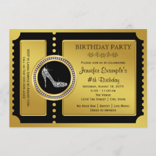 Invitation Gold Ticket High Heel Chaussure Anniversaire