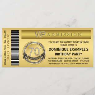 Invitation Gold Ticket VIP 70th Birthday Party