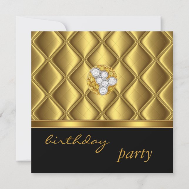 Invitation Gold Tile Trim Élégant sur Black Diamon (Devant)