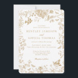 Invitation Gold Toile De Jouy Vintage Floral Mariage<br><div class="desc">Elevez vos célébrations avec notre décor de fête doré Toile, avec des détails floraux de la campagne française toile sur un arrière - plan blanc chaleureux. Ce design chinoiserie d'inspiration régence respire l'élégance et le raffinement. Merci de m'aider à planifier votre prochaine fête ! ← Si vous avez besoin d'un...</div>