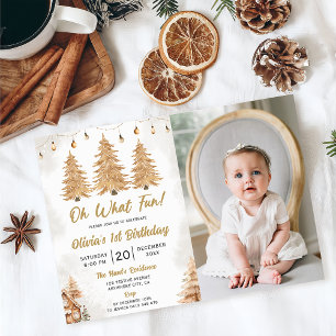 Invitation Gold Tree Oh What Fun Noël Anniversaire Photo