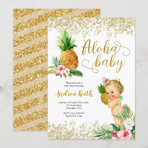 Invitation Gold Tropical Ananas Girl Blonde Baby shower dans