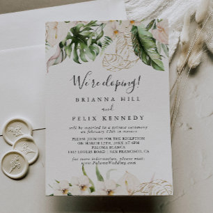 Invitation Gold Tropical Foliage Floral Elopement Réception