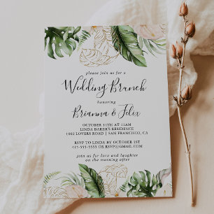 Invitation Gold Tropical Foliage Floral Mariage Brunch