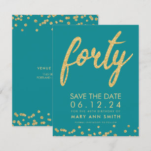 Invitation Gold Turquoise 40e anniversaire Confetti