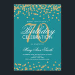 Invitation Gold Turquoise 70e anniversaire Parties scintillan<br><div class="desc">Elégant 70e anniversaire Faux Parties scintillant Confetti Gold modèle d'invitation Turquoise. Idéal pour les fêtes du 70e anniversaire et plus !</div>