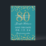 Invitation Gold Turquoise 80th Birthday Enregistrer la date D<br><div class="desc">Elégant design "70th Birthday Party" avec faux confettis de parties scintillant & détails texte. Facile à utiliser et facile à personnaliser. Commandez aujourd'hui !</div>