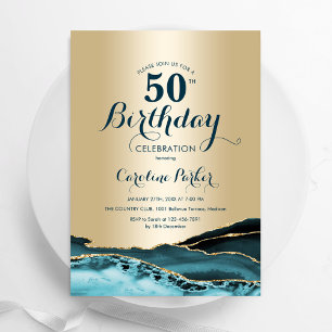 Invitation Gold Turquoise Agate 50e anniversaire