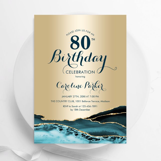 Invitation Gold Turquoise Agate 80e anniversaire (Créateur téléchargé)