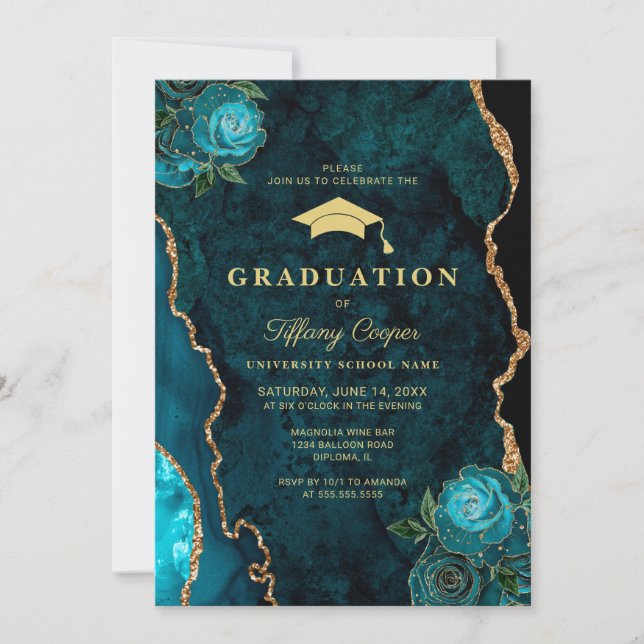 Invitation Gold Turquoise Agate Graduation Party (Devant)