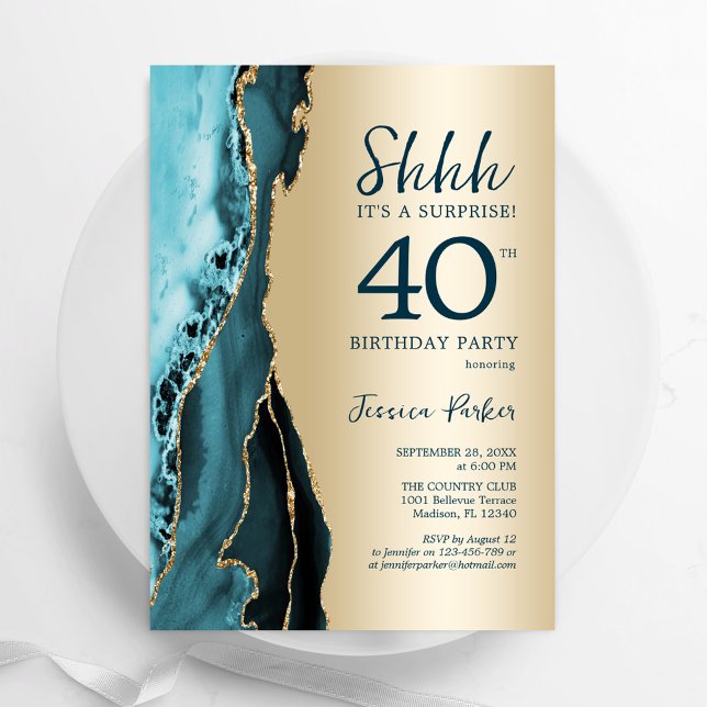 Invitation Gold Turquoise Agate Surprise 40e anniversaire (Créateur téléchargé)