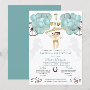 Invitation Gold & Turquoise Bleu Mexicain Baby Boy Charro Bap