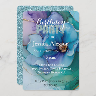 Invitation Gold Turquoise Blue Parties scintillant violet Flo