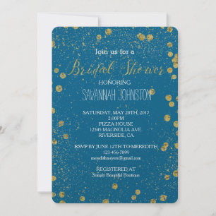 Invitation Gold Turquoise Glittery Confetti douche nuptiale