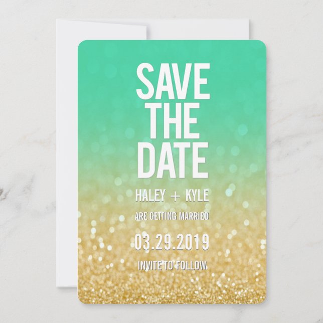 Invitation Gold Turquoise Ombre Parties scintillant Enregistr (Dos)