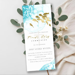 Invitation Gold Turquoise Poisson sous-marin Première communi