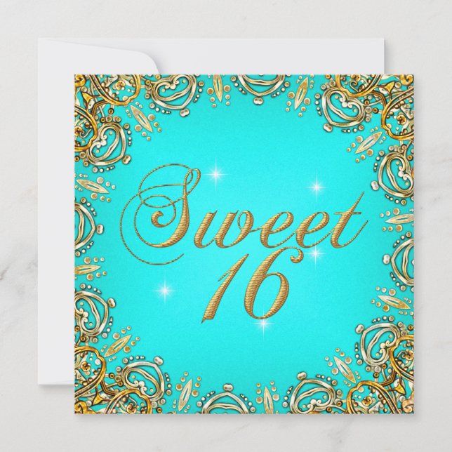 Invitation Gold Turquoise Sweet sixteen Sweet 16 Party Image (Devant)