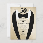 Invitation Gold Tuxedo Mens 50e anniversaire de fête Invitati<br><div class="desc">Conception avec l'aimable autorisation de https://www.etsy.com/shop/teabreakart</div>