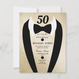 Invitation Gold Tuxedo Mens 50e anniversaire de fête Invitati