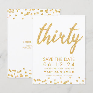 Invitation Gold Type 30th Birthday Save Date Confetti