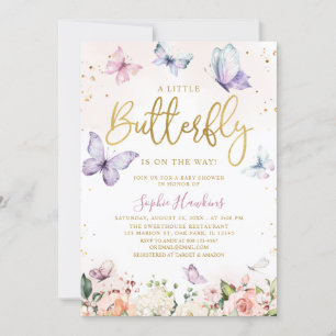 Invitation Gold Un Petit Papillon Est En Chemin Baby shower