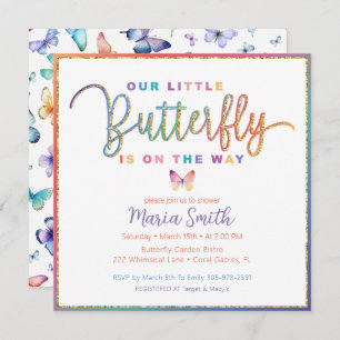 Invitation Gold Un Petit Papillon Est En Chemin Baby shower