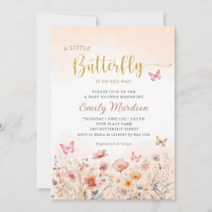 Invitation Gold Un Petit Papillon Est En Chemin Baby shower