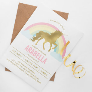 Invitation Gold Unicorn Girls Birthday Party