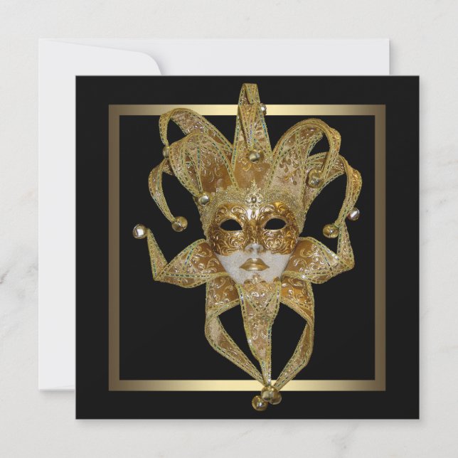 Invitation Gold Venetian Mardi Gras Masquerade Party (Devant)