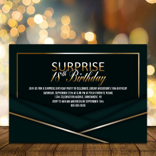 Invitation Gold Vert sophistiqué 18e anniversaire surprenant