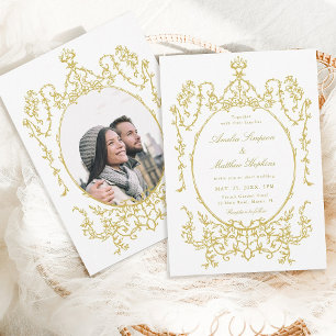 Invitation Gold Victorian Classic Floral Frame Mariage Photo
