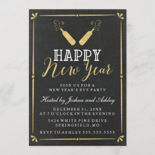 Invitation Gold Vintage Chalkboard New Year's Eve Party