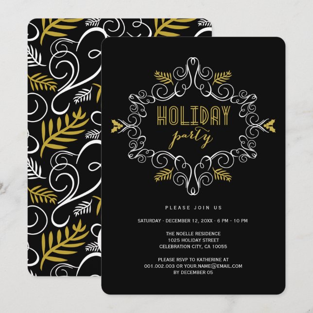 Invitation Gold Vintage Déco Foliage Classic Holiday Party (Devant / Derrière)