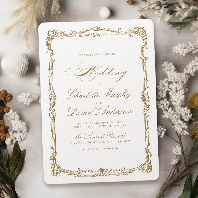 Invitation Gold Vintage Frame Classic Script Simple Mariage (Gold Vintage Frame Classic Script Simple Wedding Invitation)
