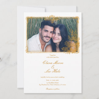 Invitation Gold Vintage Ornate Border Wedding Photo