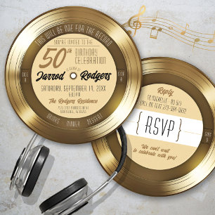 Invitation Gold Vinyl Record Retro Music 50e fête d'anniversa