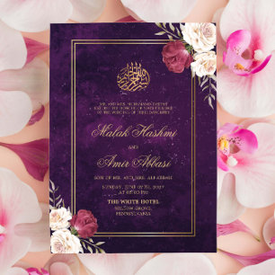 Invitation Gold violet Floral Ornat islamique Mariage musulma