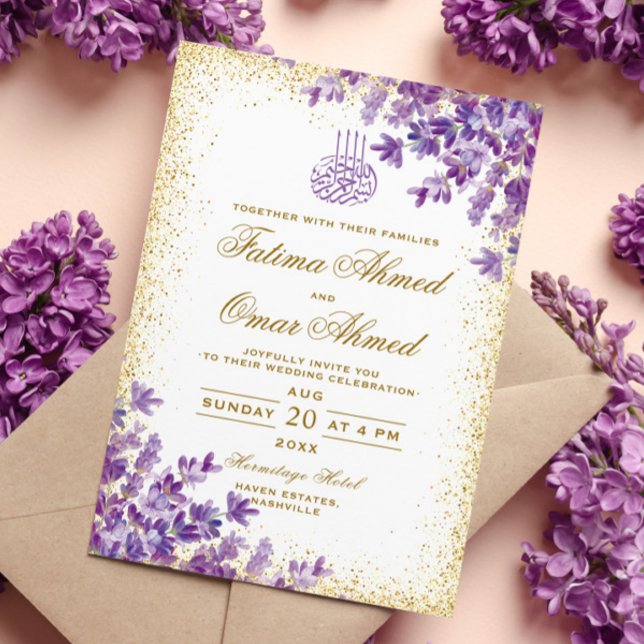 Invitation Gold Violet Lavande Mariage musulman musulman (Créateur téléchargé)