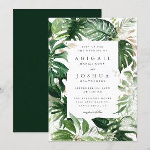 Invitation Gold & Watercolor Tropical Greenery Mariage