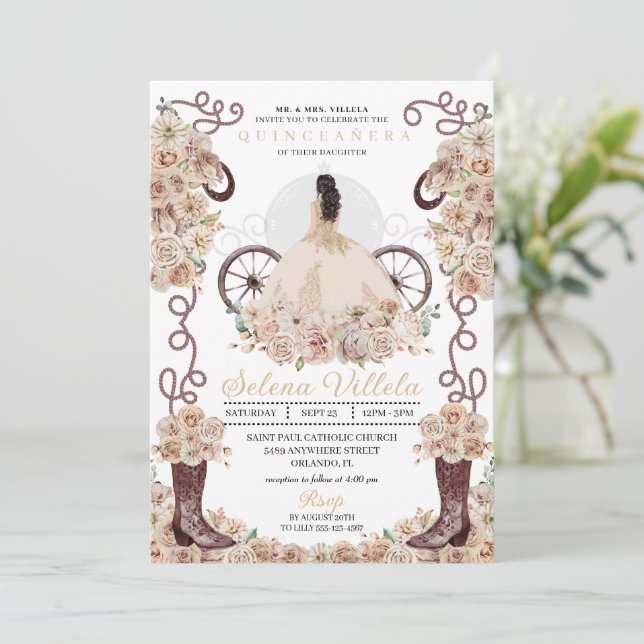 Invitation Gold Western Cinderella Carriage Quinceañera (Debout devant)