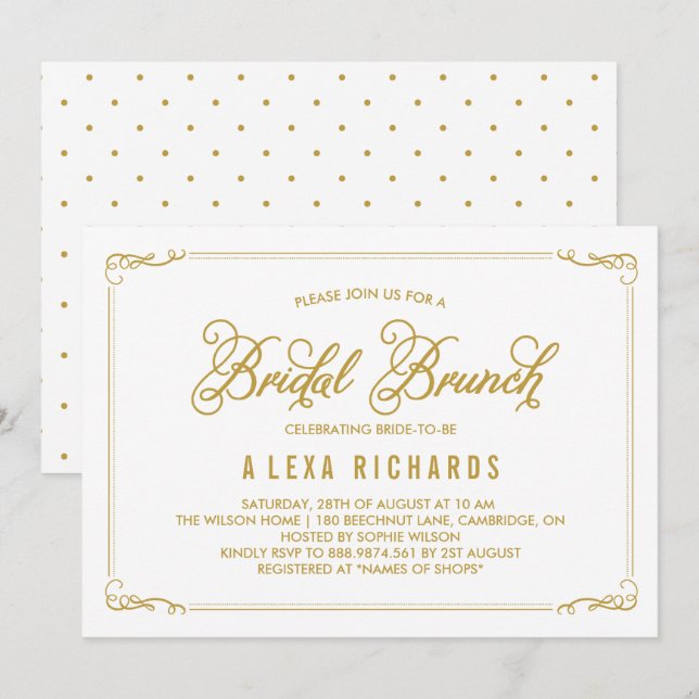 Invitation Gold Whimsical Frontières Nuptiale Brunch Invitati (Devant / Derrière)