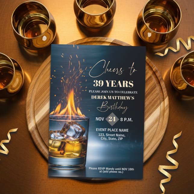 Invitation Gold Whiskey Theme Men 39th Birthday Party (Créateur téléchargé)