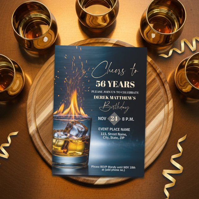 Invitation Gold Whiskey Theme Men 56th Birthday Party (Créateur téléchargé)