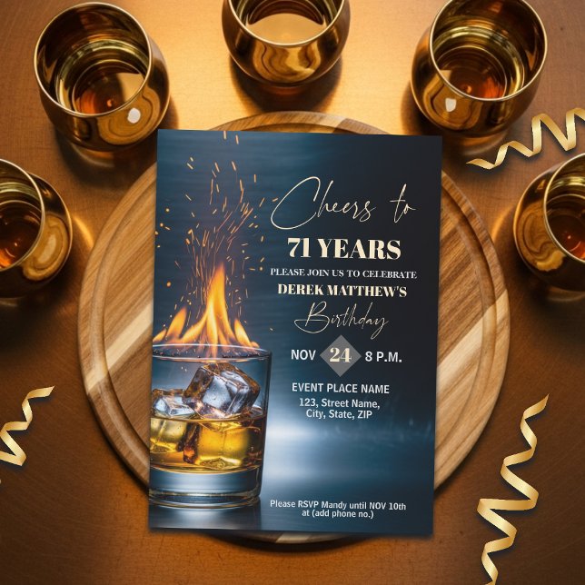 Invitation Gold Whiskey Theme Men 71st Birthday Party (Créateur téléchargé)