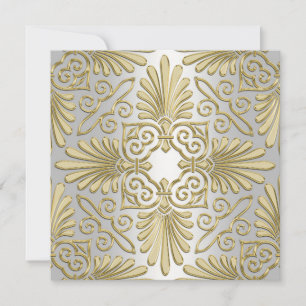 Invitation Gold White Art Deco Mariage damassé