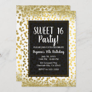 Invitation Gold White & Black Foil Confetti Modern Party