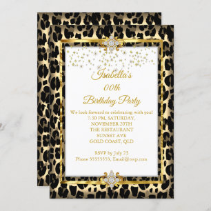 Invitation Gold White Black Poster de animal fête d'anniversa