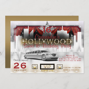Invitation Gold White City Lights Limo Hollywood Party
