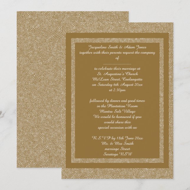 Invitation Gold White Custom Motif Mariage élégant (Devant / Derrière)