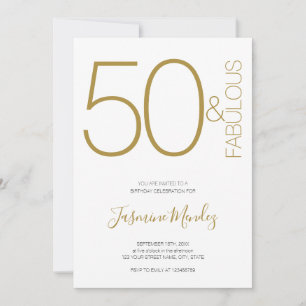 Invitation Gold & White Élégante Poulette 50 & Fantastique An